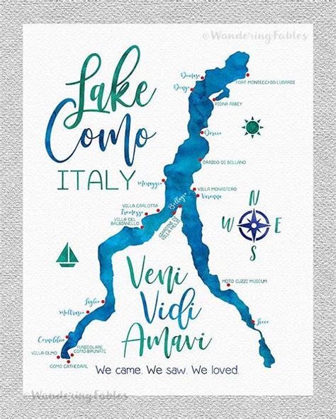 Lake Como Map Italy Lake Lago Di Como Map Veni Vidi Amavi - Etsy | Lake ...