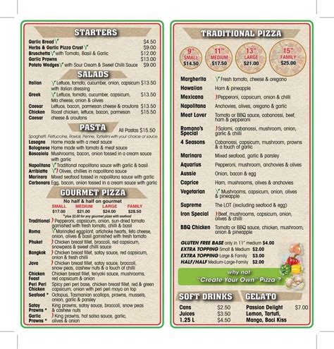 Menu At Romano S Pizzeria North Parramatta