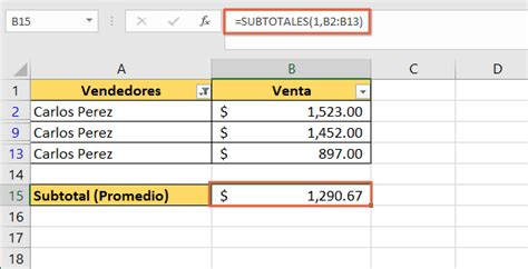 Función SUBTOTALES en Excel usos fórmula o sintaxis y ejemplos