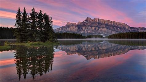 Morning At Two Jack Lake With Mount Rundle Alberta Colors Canada