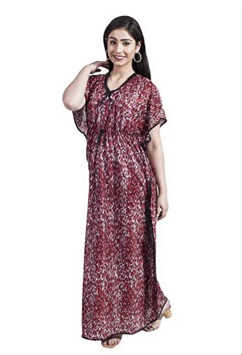 Maroon For N Beauty Women Satin Printed Maxi Kaftan Nighty Half Sleeve At Rs 129 Piece In Tonk