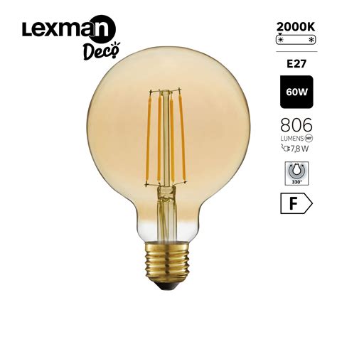 Bec LED decorativ Lexman, E27, G95, 7.8 W, 806 lm, amber