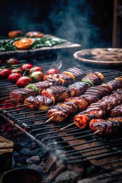 Premium Photo Tasty Grilled Meat Skewers Shish Kebab With Vegetables