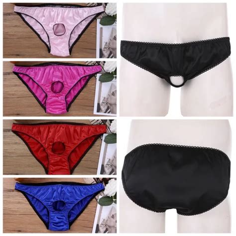 SISSY SEXY MEN S Satin Open Penis Hole Bikini Briefs Underwear Thongs