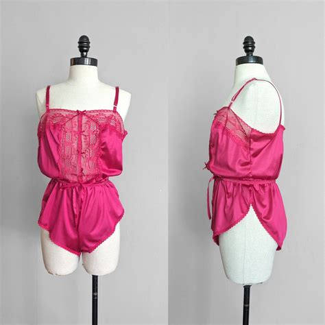 Vintage Raspberry Pink Lingerie Teddy Etsy