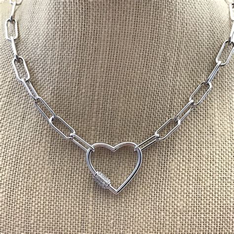 PAPERCLIP CHAIN NECKLACE Paperclip Necklace Heart Carabiner Etsy