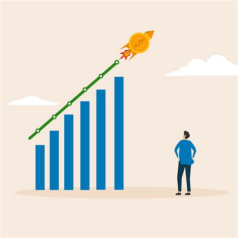 businessman investor looking at dollar sign rocket flying high on stock