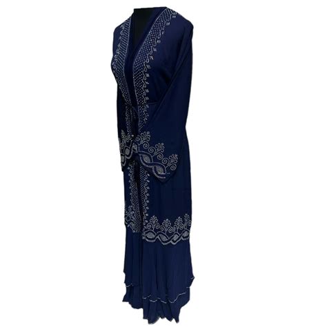 Luxury Modest Women Blue Abaya Farasha Jalabiya Arab Dress With Stone Works