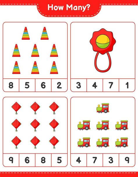 jogo de contagem quantos brinquedo pirâmide chocalho pipa e trem