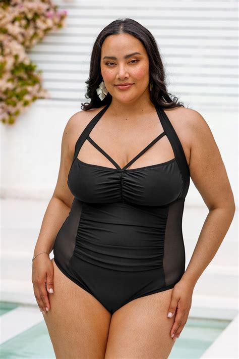 Emerge Strappy Shirred Mesh Plus Size One Piece Swimsuit 2024