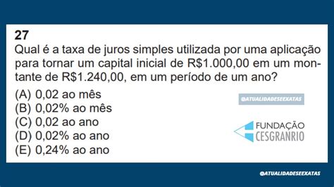 Cesgranrio Banco Do Brasil Matem Tica Financeira Juros