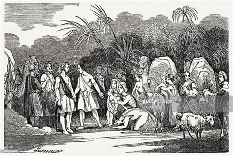 Reconciliation Of Jacob And Esau Woodcut Published 1835 High-Res Vector Graphic - Getty Images