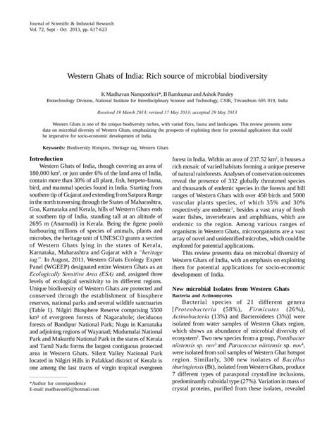 Pdf Western Ghats Of India Rich Source Of Microbial Biodiversitynopr