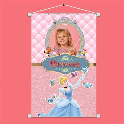 Banner Em Lona Infantil Inspirado Em Cinderela Personalizado Fran