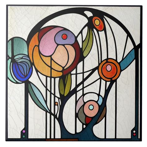 Mackintosh Art Deco Abstract Floral Wall Decor Cer Ceramic Tile ...