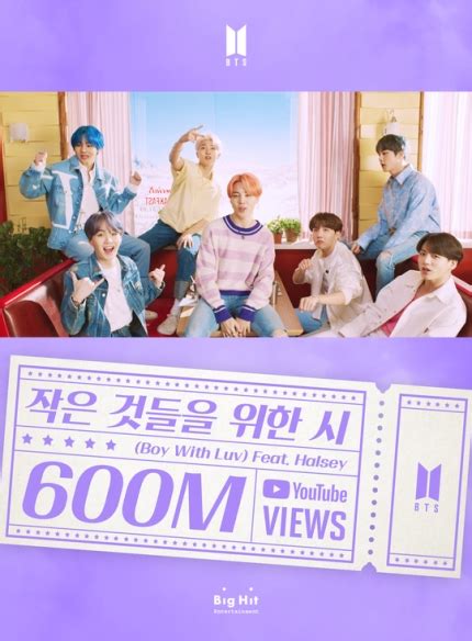 Bts Boy With Luv Crowned As Fastest Korean Boy Group Mv To Hit 600 Million Views