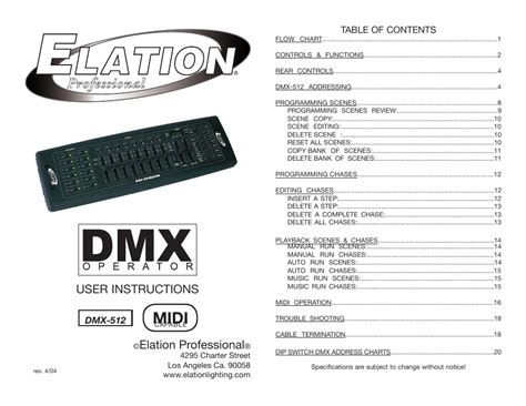 Elation Professional DMX 512 User Manual 12 Pages Original Mode