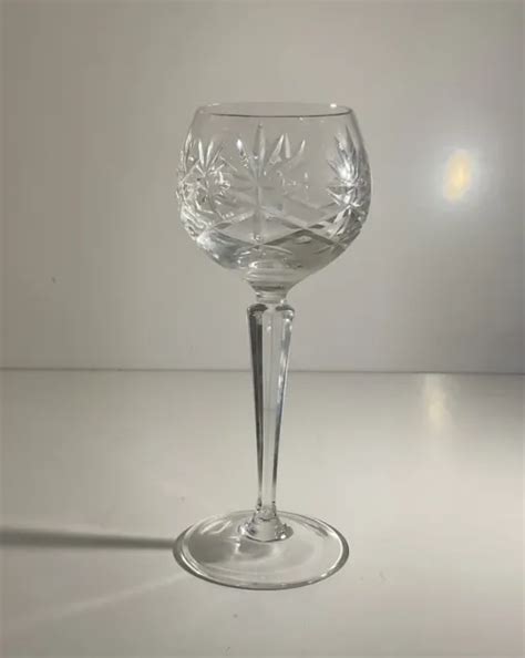 1980S THOMAS WEBB Crystal Hock Wine Glass Oxford Cut 19cm Tall 7 50