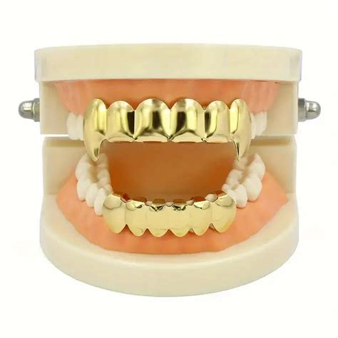 18k Golden Plated Hip Hop Teeth Grills For Men 6 Top Teeth And 6 Bottom