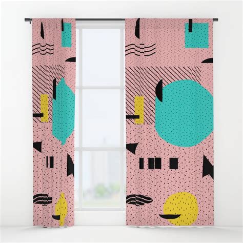 A Window Curtain With An Abstract Design On The Front And Side Panels