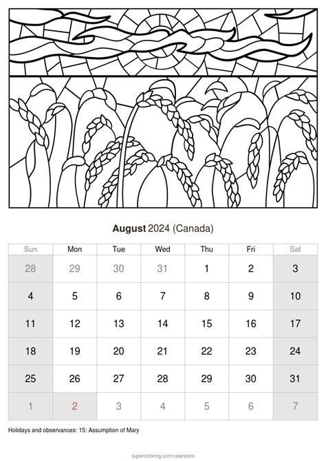 August 2024 Calendar Canada