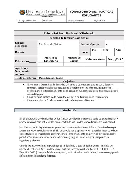 Informe mecanica ESTUDIANTES Código DO VI F 621 Versión 01 Emisión