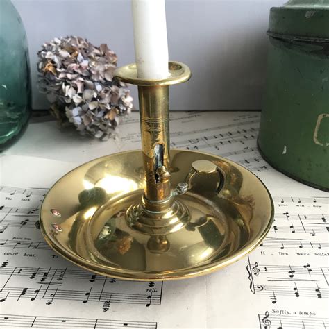 Vintage Brass Chamberstick Candlestick With Candle Ejector English Candle Holder With Handle