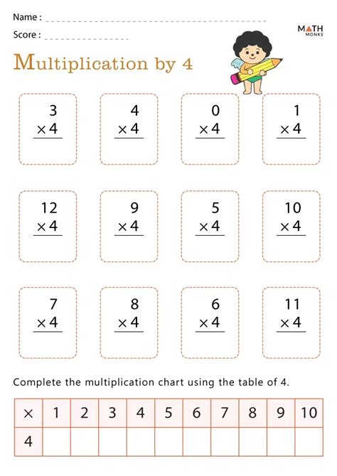 Multiplication By 4 Worksheets Math Monks Multiplication Math