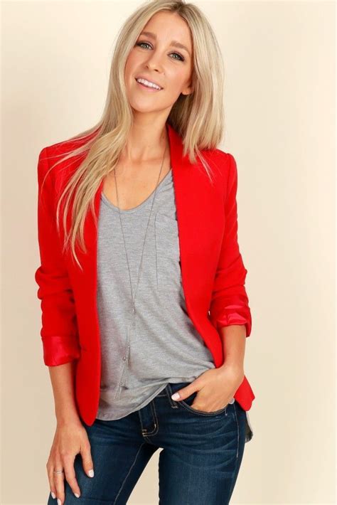 Waffle Blazer Red Blazer Outfits For Women Womens Red Blazer Red