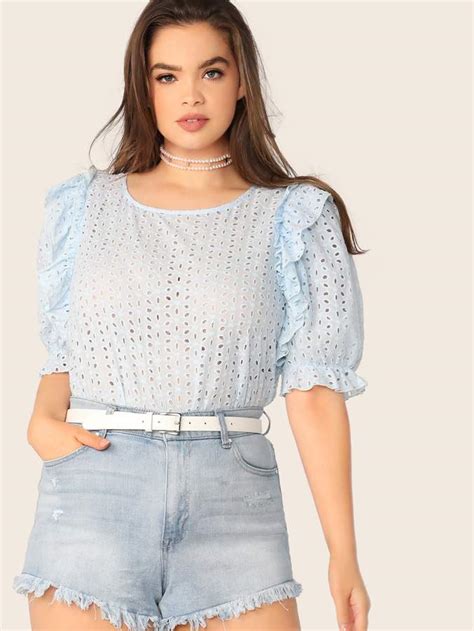 SHEIN Plus Ruffle Trim Schiffy Top Plus Size Tops Ruffles Fashion