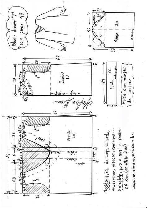 Blusa Decote V Prega E Manga Comprida Marlene Mukai Sewing