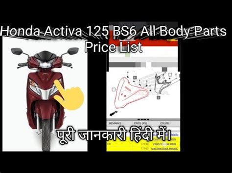 Honda Activa 125 BS6 Body Parts Spare Parts Price List Honda