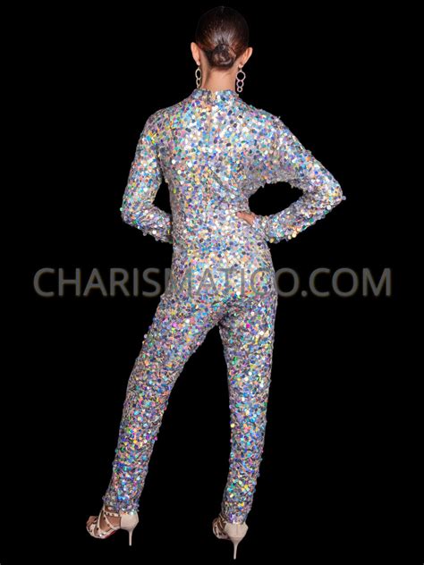 Iridescent Sequin Accented Long Sleeve Turtleneck Shimmering Silver