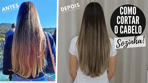 COMO CORTAR O CABELO EM CASA E SOZINHA Corte Em U Pontas Cheias