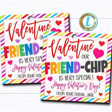 Valentines Chips Gift Tag Valentine Friend Chip Gift Diy Editable