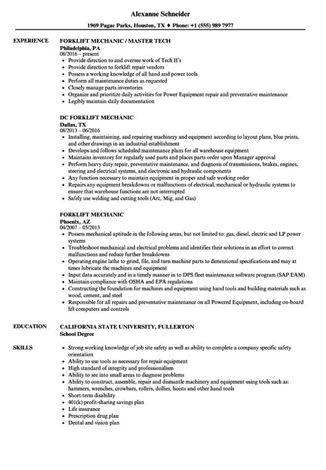 Forklift Mechanic Resume Samples | Velvet Jobs