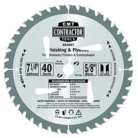 Cmt K04007 Itk Contractor Finishing Saw Blade 7 14 X 40 Teeth With 5