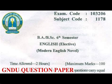 Gndu BA Bsc 6th Semester English Elective Question Paper Ba 6th