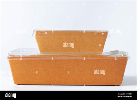 Cardboard Brown Food Box Pack Isolated On White Background Stock Photo