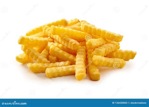 Pile Of Golden Crispy Crinkle Cut Pommes Frites Stock Image Image Of