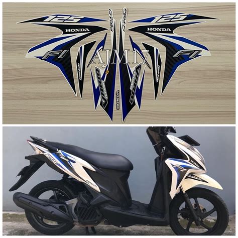 Jual STIKER STRIPING VARIO TECHNO 125 TAHUN 2014 PUTIH LIS BIRU