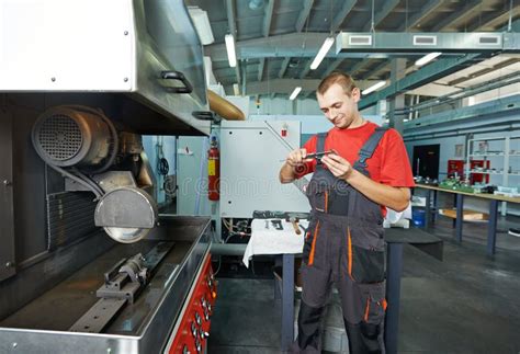 Worker Operating Cnc Machine Center Stock Image Image Of Lathe