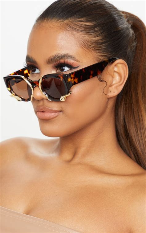 Brown Toirtoise Gold Trim Sunglasses Prettylittlething