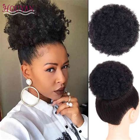 Houyan African Fluffy Artificial Afro Woman Drawstring Puff Bun Puffs