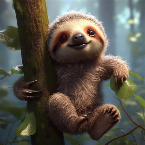 Premium Photo | There is a sloth that is hanging from a tree branch ...