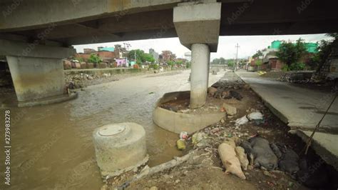 A polluted River.Polluted Indian River.Save water, Save Rivers.Clean India.Green India. A local ...