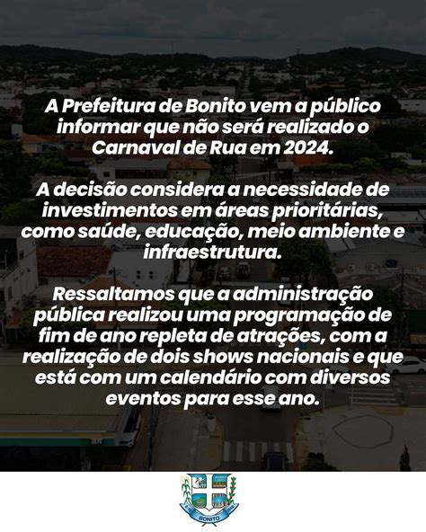 Bonito N O Vai Ter Carnaval De Rua Pelo Ano Consecutivo Anuncia