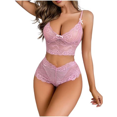 XMMSWDLA Sexy Sheer Floral Lace Pajamas Lingerie Set High Waist