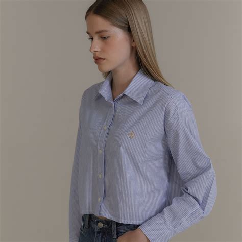 Pick Crop Logo Stripe Shirts Blue Oco