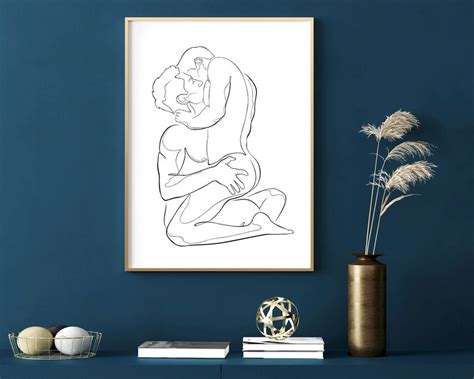 Gay Couple Print Minimal Nude Line Drawing Gay Sex Art Etsy